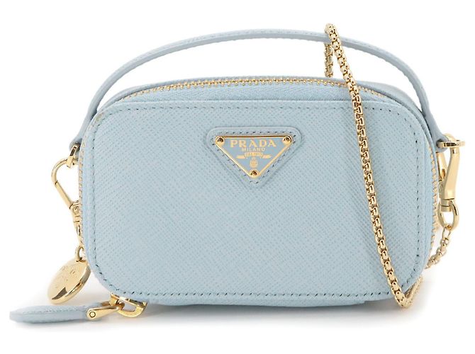 Prada Saffiano Triangle Mini Handbag Pouch Light blue