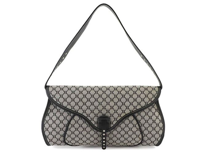Céline Celine Macadam Shoulder Handbag Brown Black