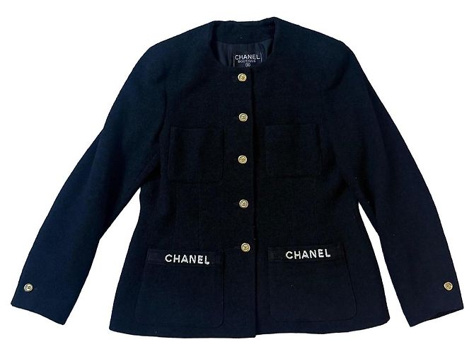 Chanel Black Wool Jacket with Gold CC Buttons