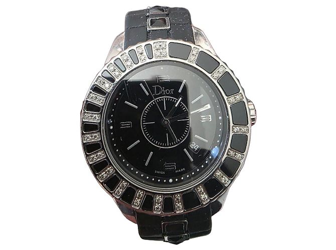 Relógio Dior Chrystal em aço e diamantes Preto Hardware prateado
