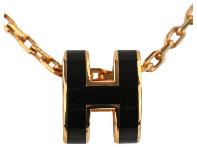 Hermès HERMES Mini Pop H Anhänger Halskette Schwarz Golden