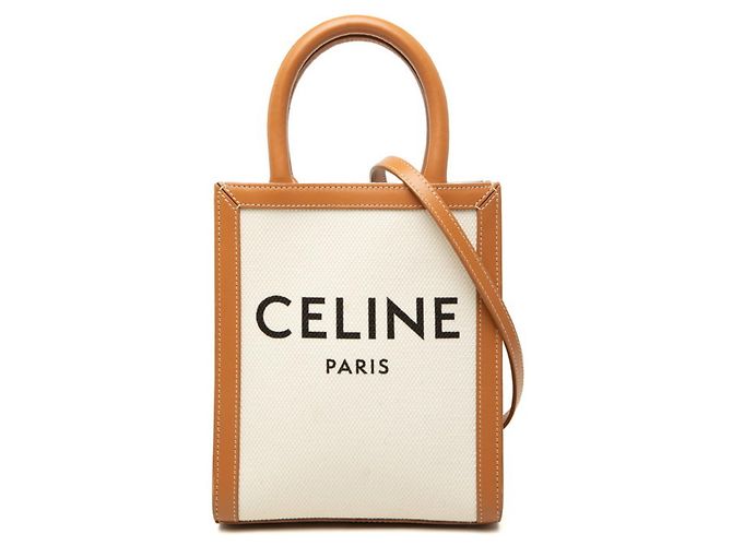 Céline Celine Vertical Cabas Mini Handtasche Braun Weiß