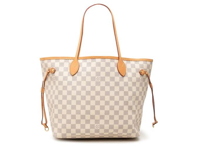 Louis Vuitton Damier Azur Neverfull MM Tote Bag Weiß