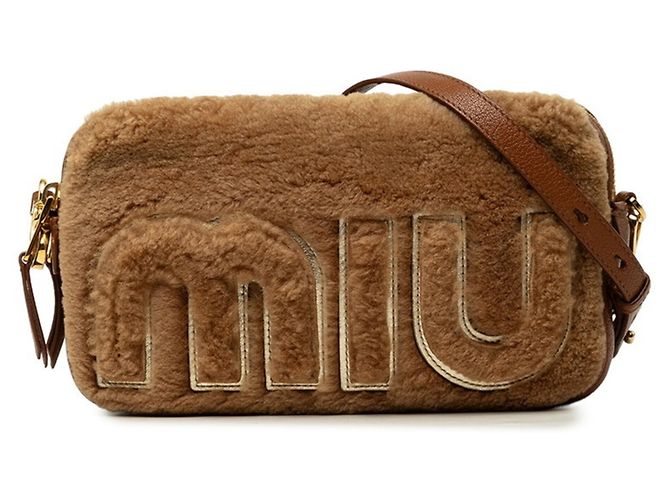 Borsa a tracolla in montone con logo Miu Miu Marrone