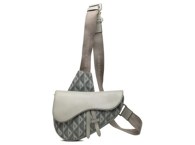 Sac Saddle en cuir gris Christian Dior Marron