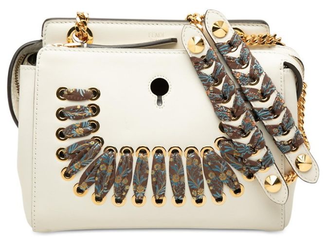 Bolsa de Ombro Fendi Click Chain em Couro Branco