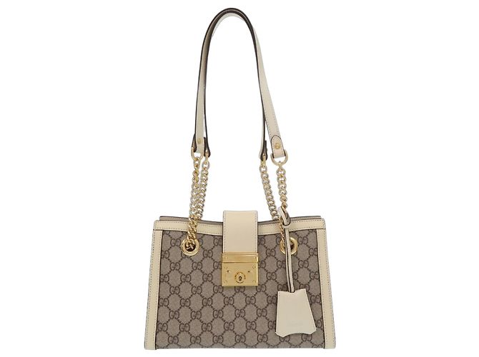 Saco Tote Gucci Padlock GG Small Branco Bege