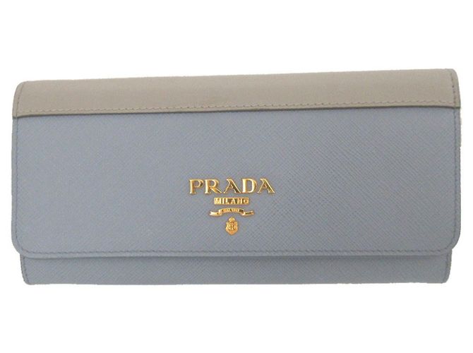 Carteira Longa Prada em Couro Saffiano Marrom Azul