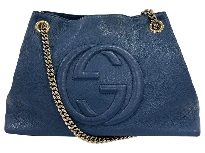 Borsa a tracolla Gucci Soho con catena e G intrecciate Blu