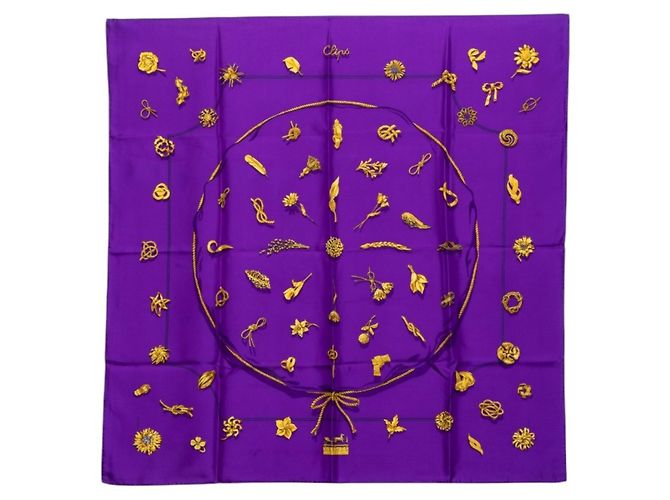 Hermès Lenço Hermes Carre 90 com clips Roxo