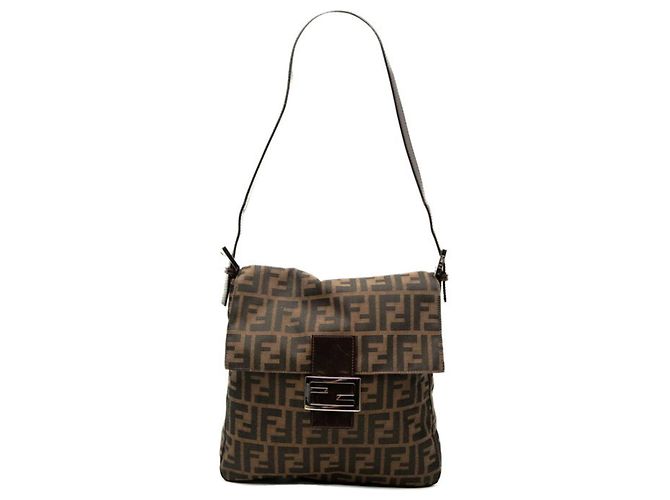 Borsa monospalla Fendi Zucca FF Logo Marrone