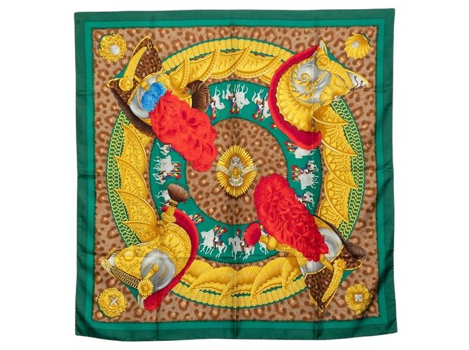Hermès Lenço Hermes Carre 90 CASQUES et PLUMETS Multicor Verde