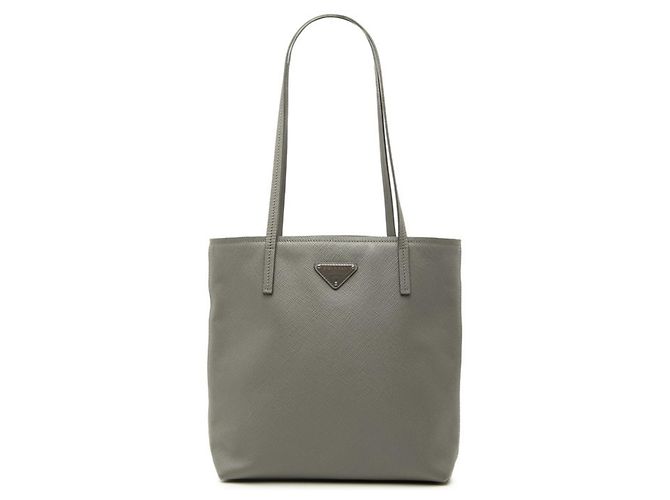 Prada Triangle Logo Plate Tote Bag Brown