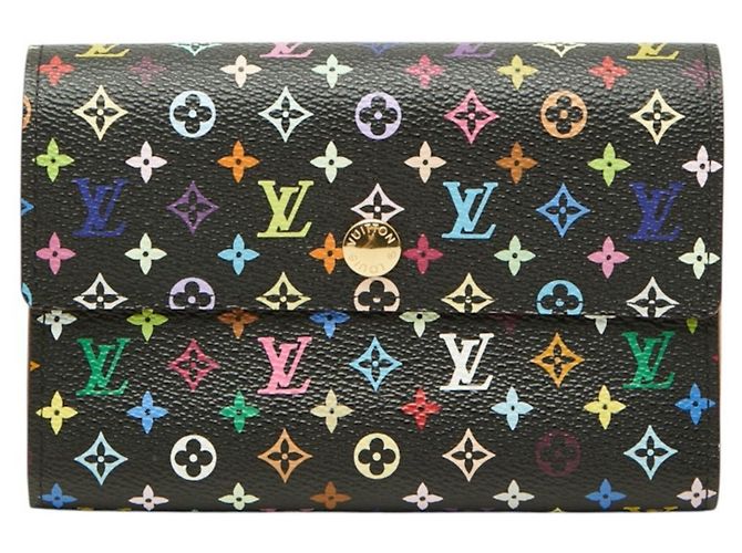 Louis Vuitton Monogram Multicolor Tri-fold Geldbörse Schwarz Mehrfarben Monogramm
