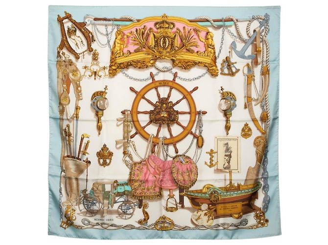 Hermès Hermes Carre 90 MUSEE Foulard Museum Multicolore Blu chiaro