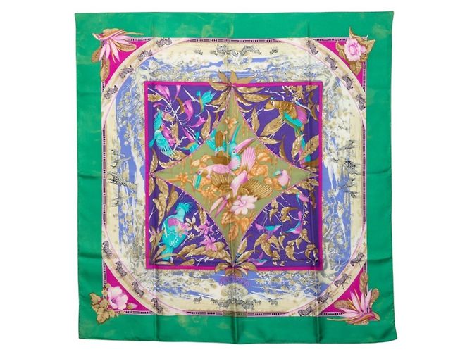 Hermès Lenço Hermes Carre 90 Tropiques Tropical Multicor Verde
