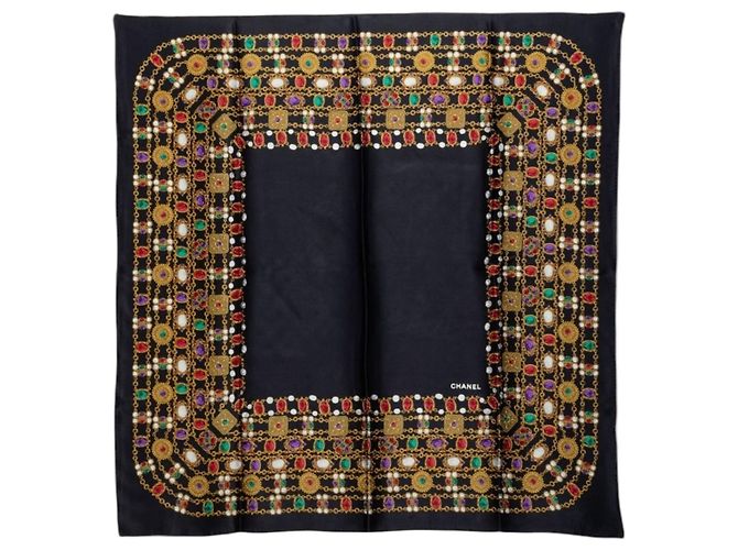 Foulard in seta Chanel nero e multicolore
