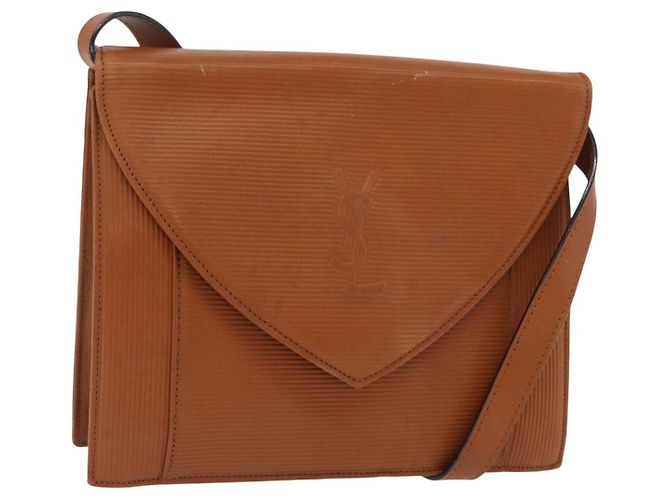 Autre Marque Bolsa de ombro Saint Laurent em couro marrom tom dourado Auth ka6428A