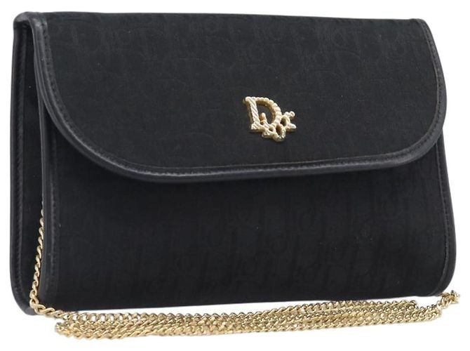 Borsa a tracolla con catena Christian Dior Trotter Canvas Nero Oro Auth 207478A D'oro