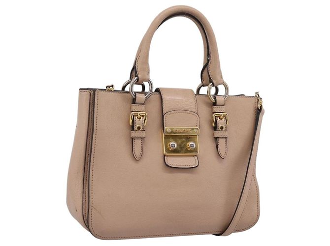 Bolsa de mão Miu Miu em couro 2way Beige Gold Auth BA16044A Bege Dourado