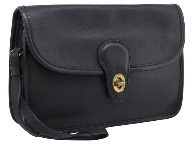 Borsa Clutch Coach in Pelle Nera Tono Oro Auth 207714 Nero