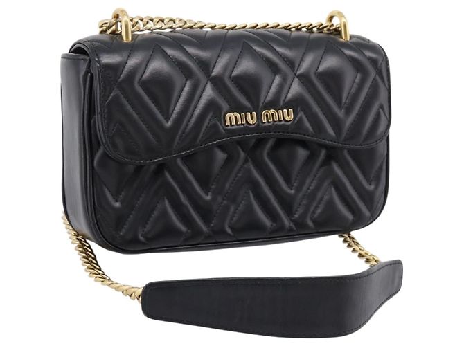 Miu Miu Chain Shoulder Bag Leather Black Gold Auth 207621SAM Golden