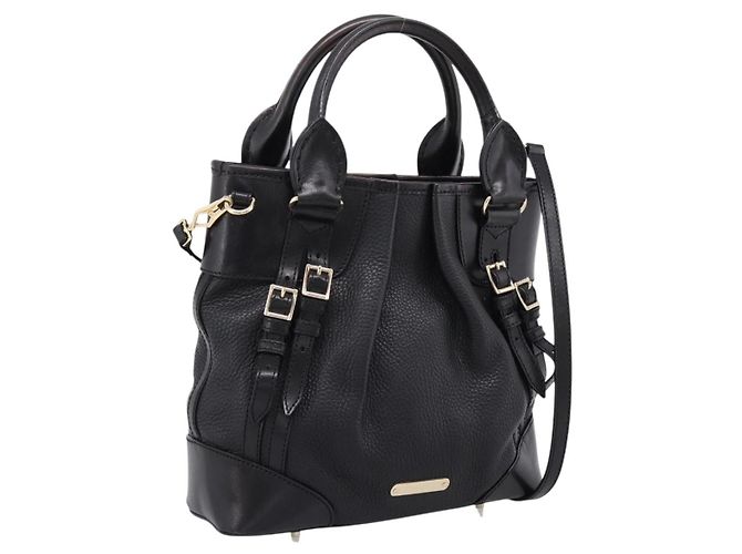 BURBERRY Handtasche Leder 2way Schwarz Goldfarben Auth BA16124A
