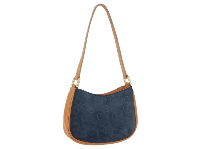 Céline Sac à main CELINE C Macadam Suede Blue Gold Tone Auth ka6473A Bleu