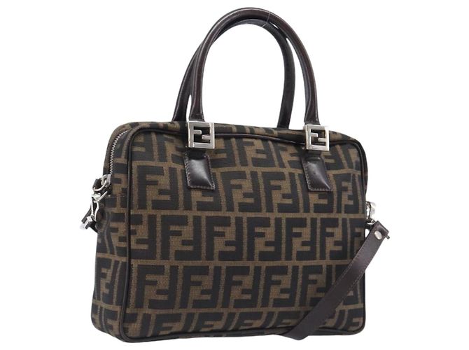 FENDI Zucca Canvas Handtasche 2way Schwarz Braun Auth 206742V