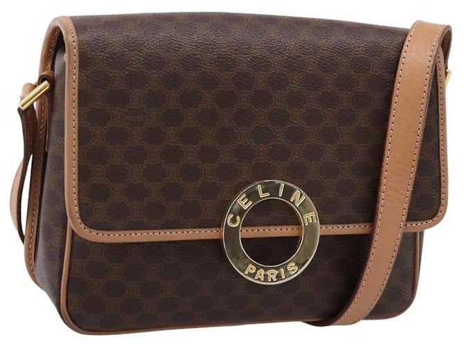 Céline Borsa a tracolla CELINE Macadam Canvas PVC Leather Brown Gold Auth 205063V Marrone D'oro
