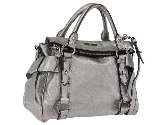 Bolsa de Mão Miu Miu em Couro 2way Silver Auth 167772M Prata