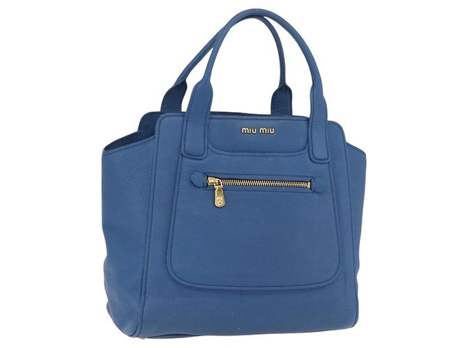Saco Tote Miu Miu Couro Azul Ouro Auth 206248A Dourado
