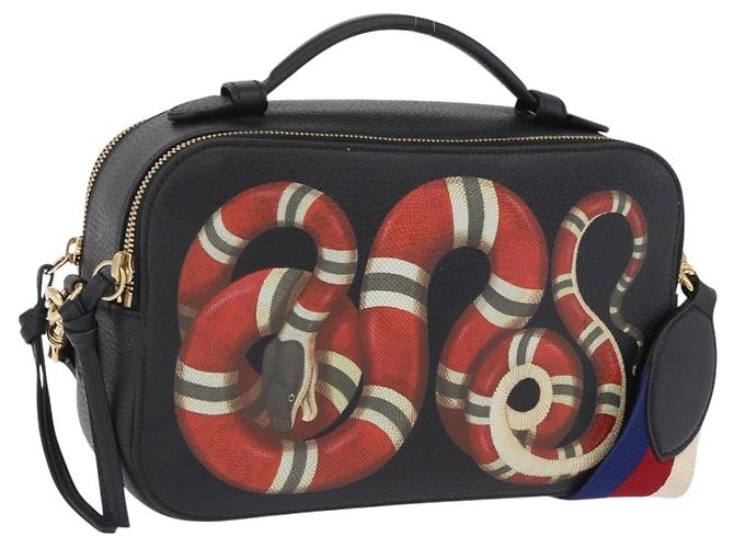 Borsa a tracolla GUCCI Snake in pelle nera e oro 453565 Auth ka6449V Nero