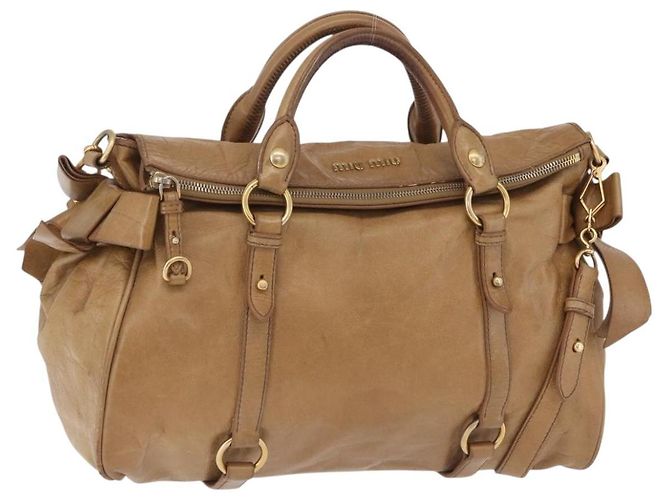 Miu Miu Handtasche Leder 2way Beige Gold Auth 167657M Golden