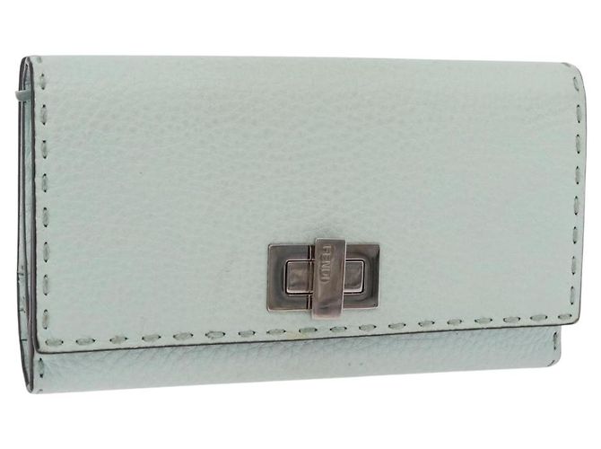 FENDI Celeria Langbeutel aus Leder Grün Silber Auth BA16079A