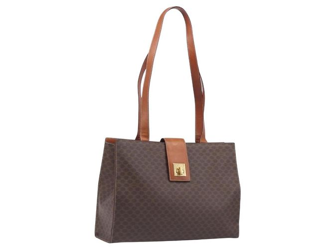 Céline CELINE Macadam Tote Bag PVC Brown Gold Tone Auth 206691 Braun