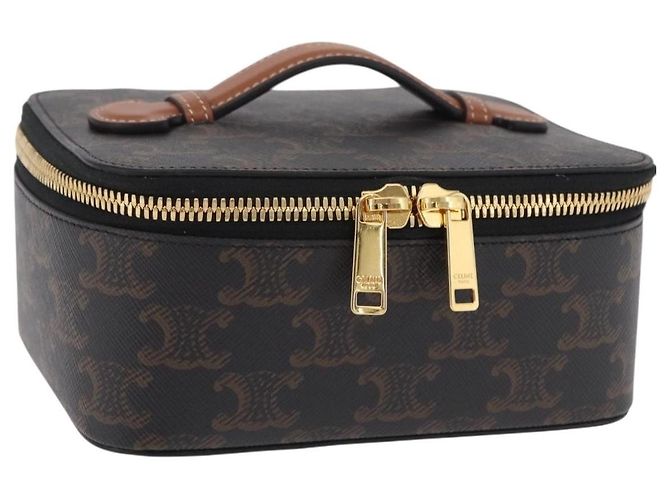 Céline CELINE Triomphe Vanity Pouch PVC Black Gold Auth 207214V Nero D'oro