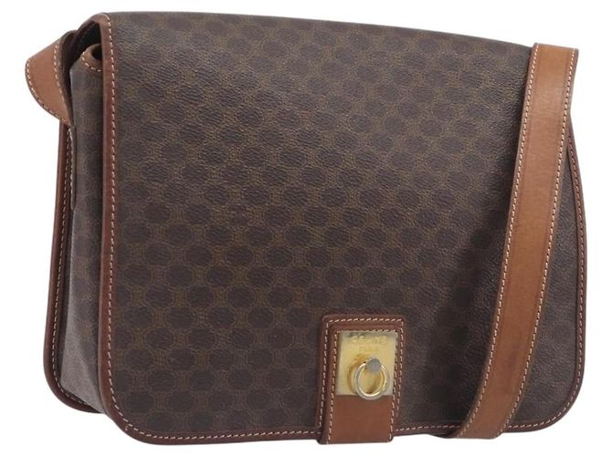 Céline Borsa a tracolla CELINE Macadam Canvas PVC Leather Brown Gold Auth 207469 Marrone D'oro