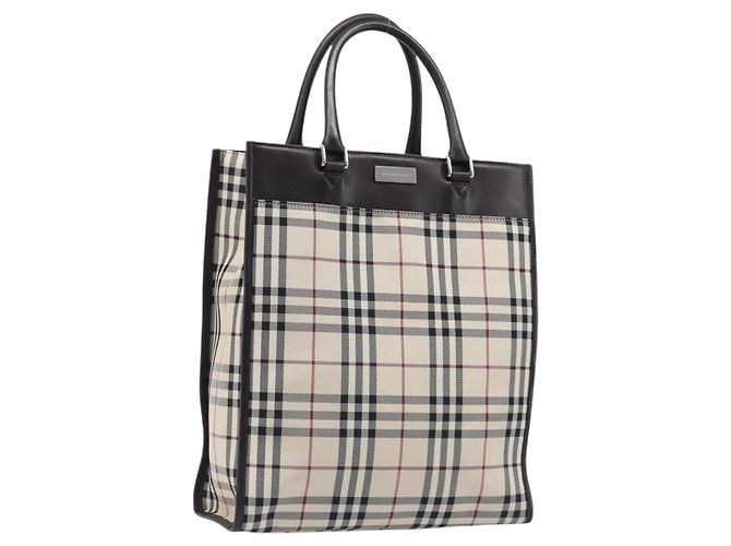 Borsa a mano BURBERRY Nova Check Canvas Beige Silver Auth 206837A Argento