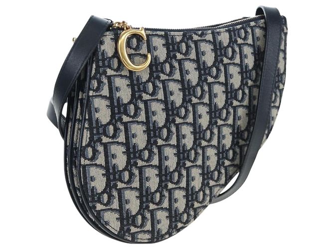 Borsa a tracolla Christian Dior Trotter Canvas Saddle Navy Gold Auth 206735V D'oro Blu navy