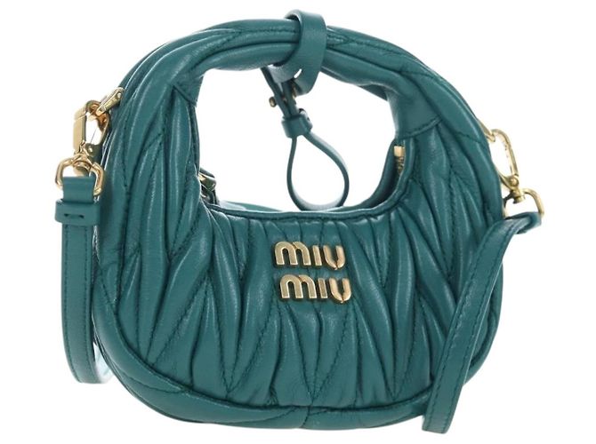 Miu Miu Matelasse Wonder Mini Shoulder Pouch Leather 2way Green Auth 206358SAM Doré Vert