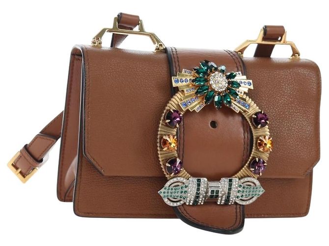 Borsa a tracolla Miu Miu in pelle marrone oro Auth 206727M D'oro