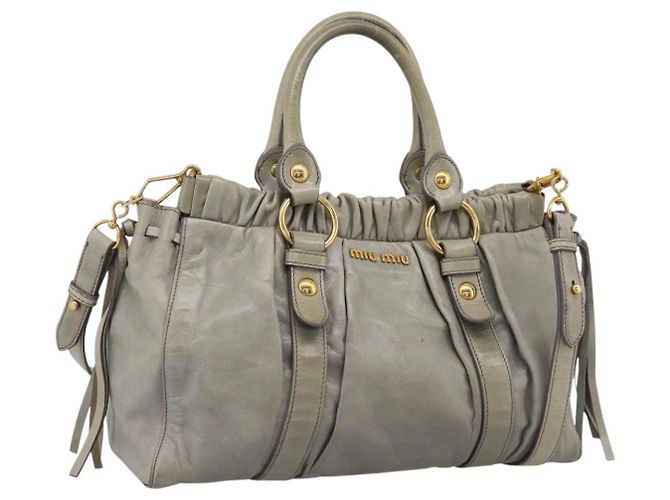 Bolsa Miu Miu Vitellolux em couro 2way Cinza Tom Dourado Auth 207557V Marrom