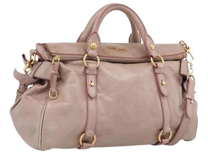 Sac à main Miu Miu Vitellolux en cuir 2way Rose Doré Auth 206666A