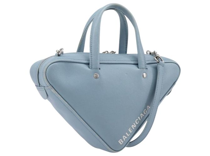 Borsa Duffel Triangle BALENCIAGA Pelle 2 vie Blu Chiaro 531048 Auth bs37406 Argento