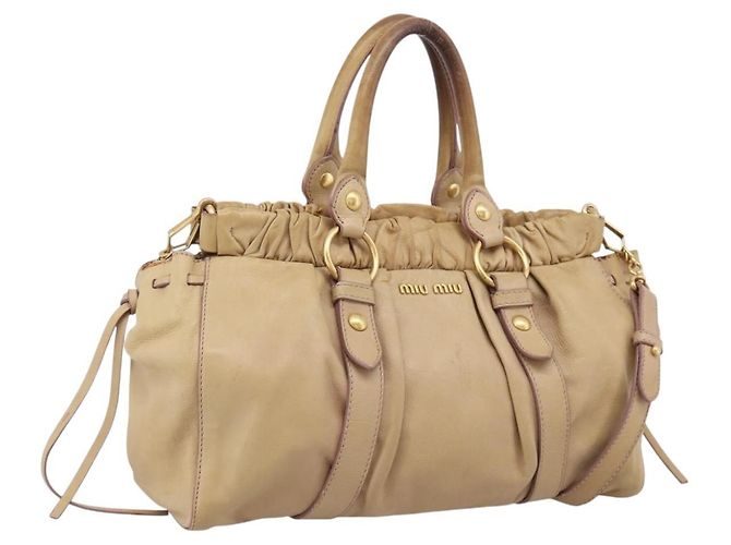 Miu Miu Handtasche Leder 2way Beige Gold Auth 167656M Golden