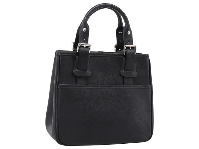 Borsa a mano BURBERRY in pelle nera e argento Auth am12688V Nero