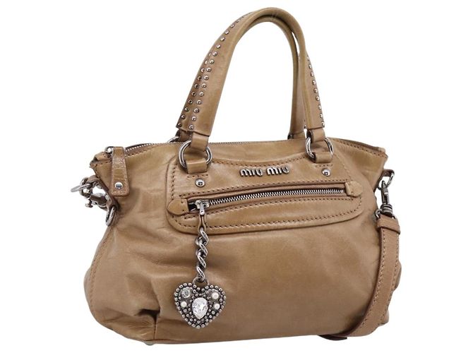 Bolsa de Mão Miu Miu em Couro 2way Marrom Prata Auth 207616V