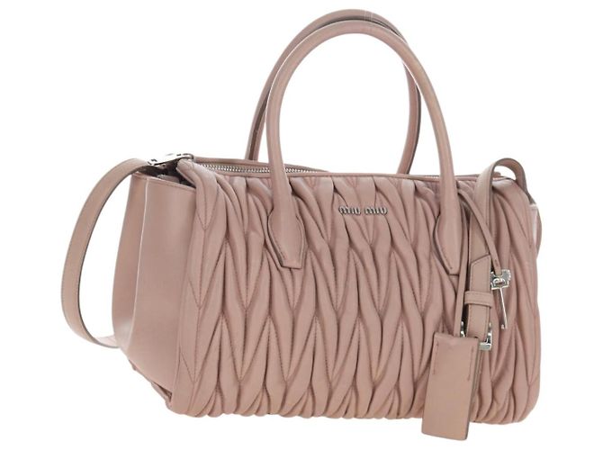 Bolsa de Mão Miu Miu Matelassé em Couro 2way Rosa Prata Auth 206390M