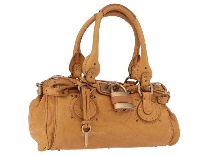 Chloé Bolsa de mão Chloe Paddington em couro marrom ouro prata Auth am12746V Dourado